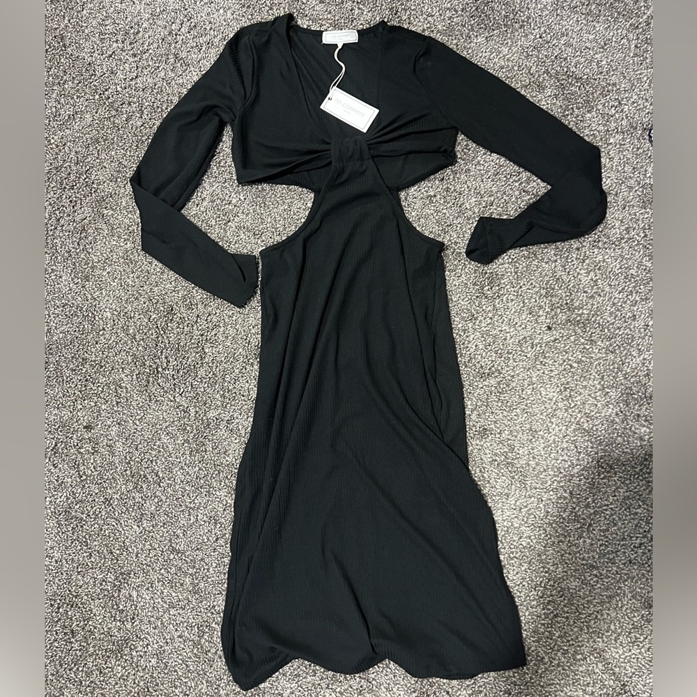 Cutout Black Maxi Dress with Long Sleeves